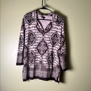 Talbots Elegant Brown and Cream Patterned Top